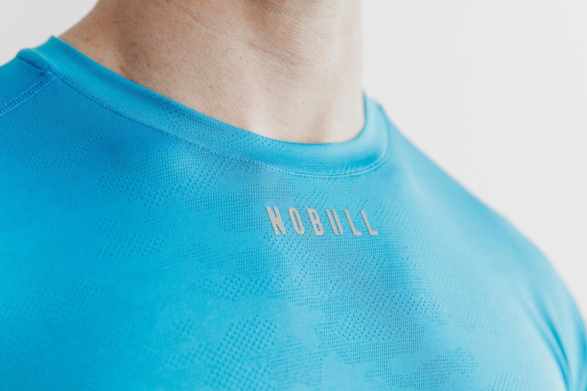 Nobull Lightweight Textured Men's T Shirts Blue Camo | Australia (OS6371)